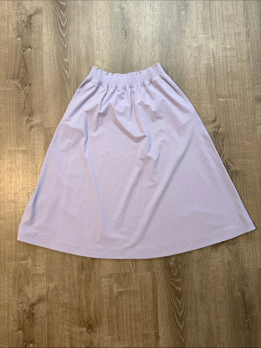 Lululemon XS Stretch Woven Ruffle Waist Lavender Frost Casual A-Line Midi Skirt - Picture 2 of 7